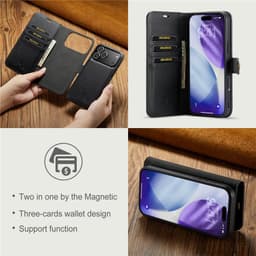 iPhone 17 Pro - DG.MING Flip Case, 3 emplacements pour cartes, fermeture magnétique, aspect cuir, rouge – Bild 7