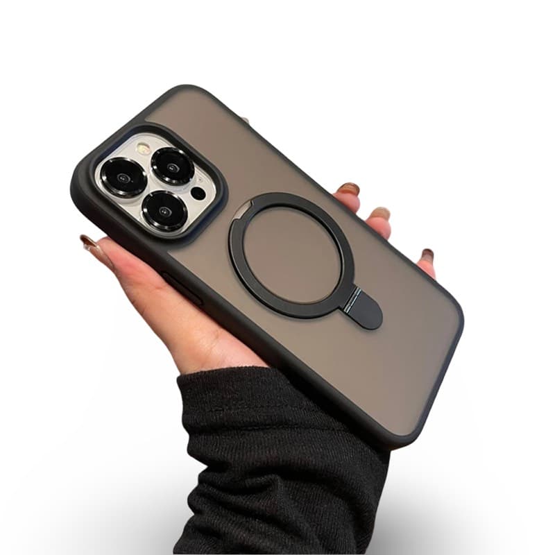 iPhone 16 Plus - MagSafe Stand Etui mit Kameraschutz, Schwarz, Matt