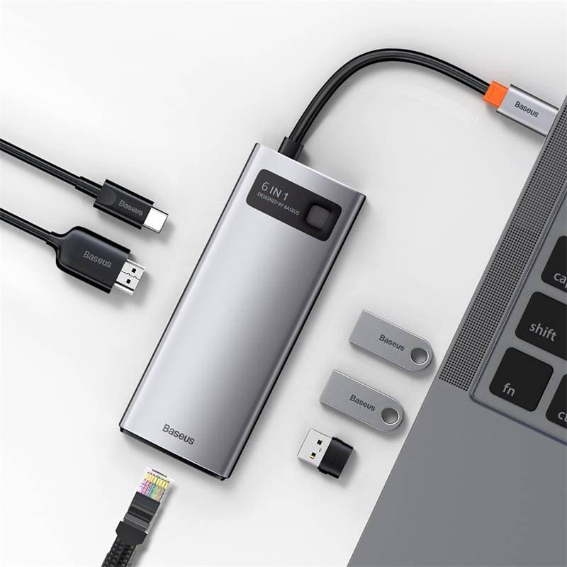 Baseus - Metal Gleam Series - 6-in-1 Multifunction Type-C HUB Docking Station, Gray (CAHUB-CW0G) – 2