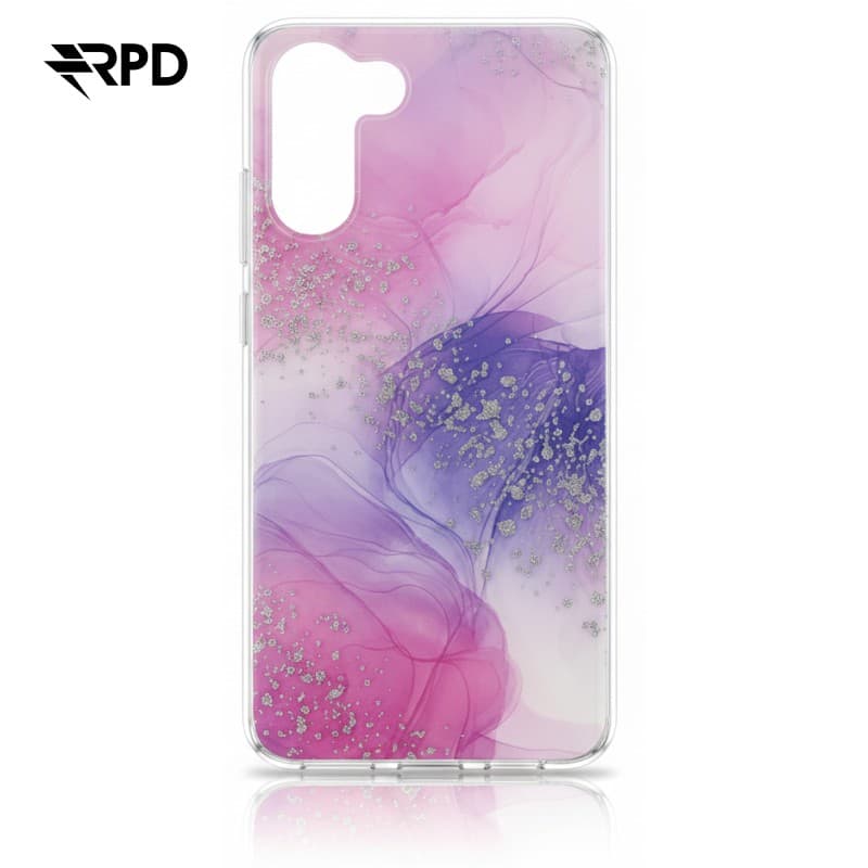 Samsung Galaxy S23 - Cover morbida glitterata rosa e viola con accenti argentati