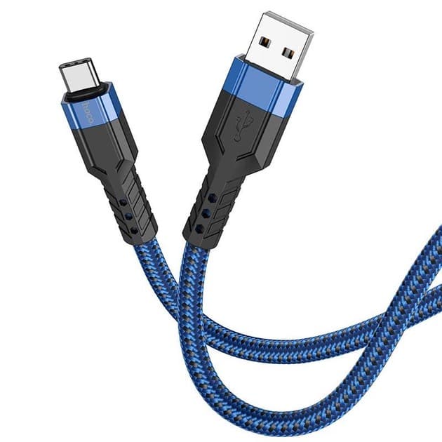 Hoco U110 1.2M robustes USB-C zu USB-A Kabel aus Nylon, blau, langlebig und resistent – 4