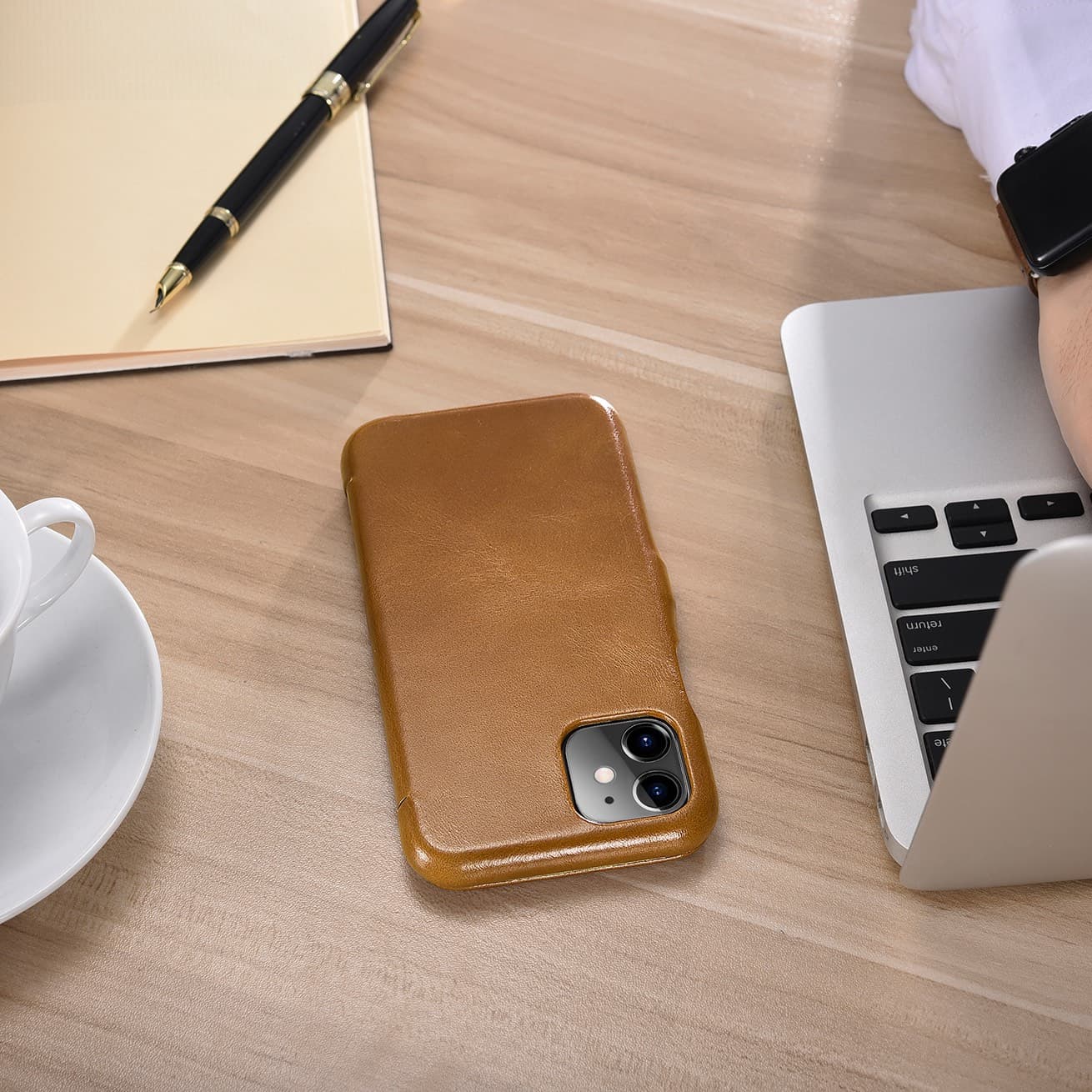 iPhone 11 - iCarer Luxury Series Echtleder Flip Case Kastanienbraun (RIX1108-GG) – 2