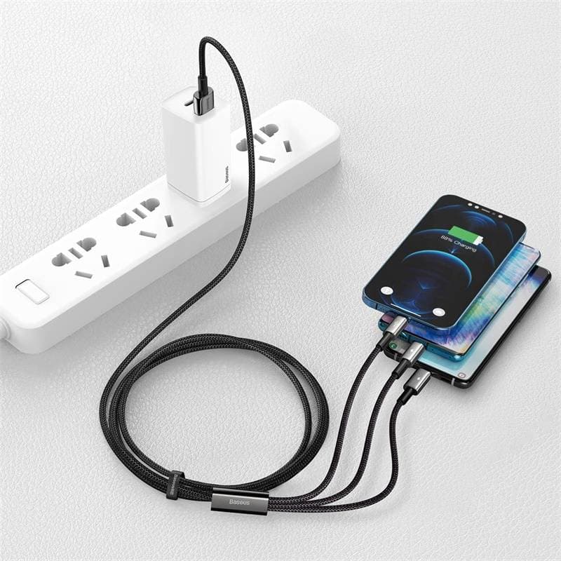 Baseus - Tungsten Gold - 3-in-1 Schnellladekabel USB auf M+L+C, 3.5A 1.5m, Schwarz (CAMLTWJ-01) – 3