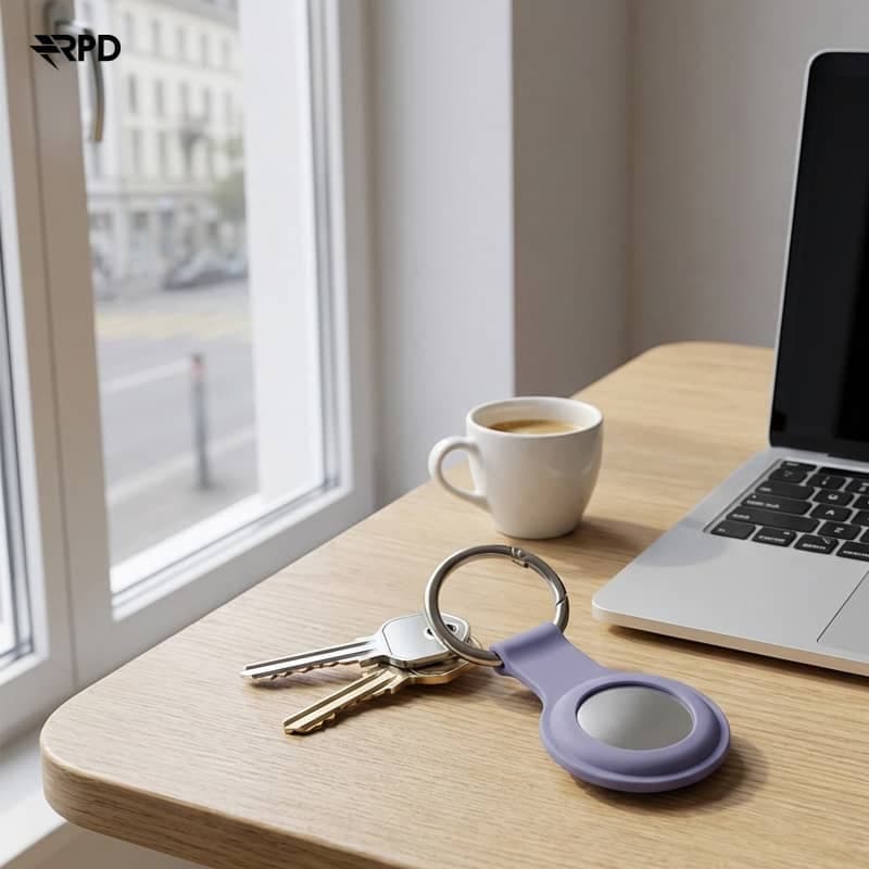 Portachiavi AirTag - Custodia in silicone RPD con anello in metallo, grigio lavanda – 4