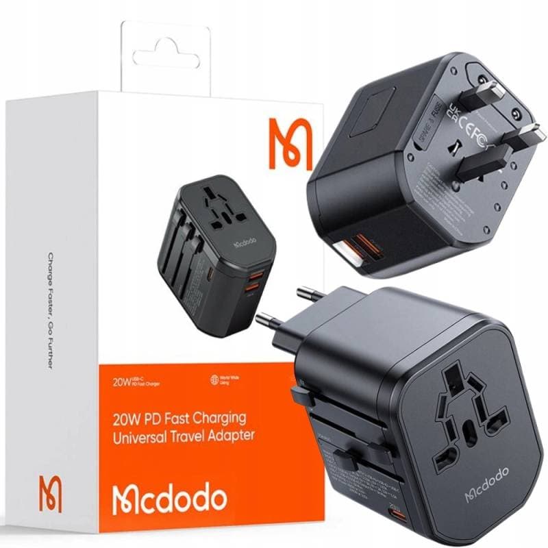 Mcdodo - Globepower 20W Universal Reiseadapter, 1 USB-C, 2 USB-A, Schwarz