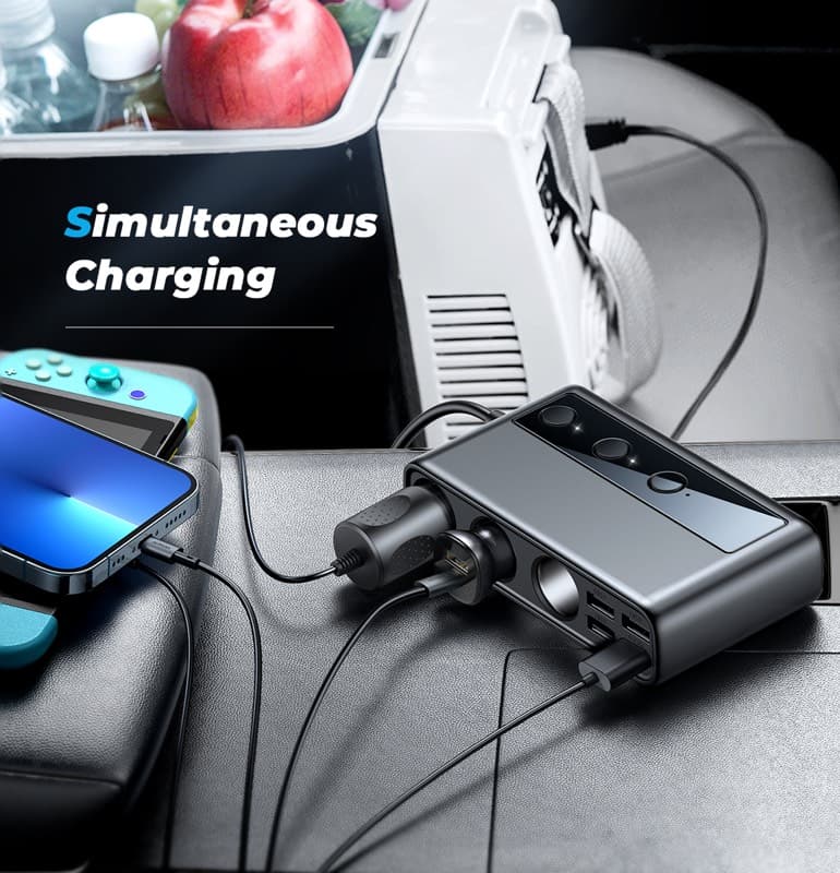 Joyroom - Caricabatterie da auto, adattatore per accendisigari da 210W con 3 prese e 6 porte USB (PD+QC3.0+USB*4), nero (JR-CL06) – 2