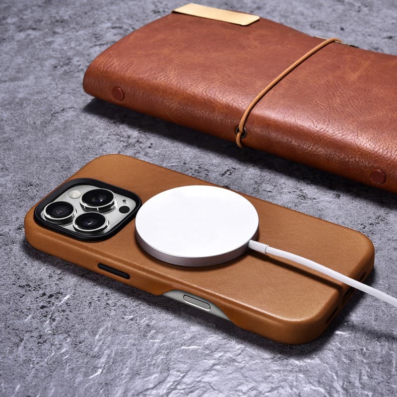 iPhone 16 - iCarer Oil Wax Premium Echtleder mit Magsafe Etui Dunkelbraun (WMI16240723-DG) – 3