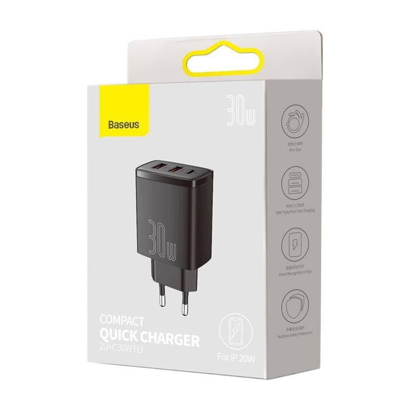 Baseus - Compact - Schnellladegerät 2U+C, 30W EU, Schwarz (CCXJ-E01) – 2