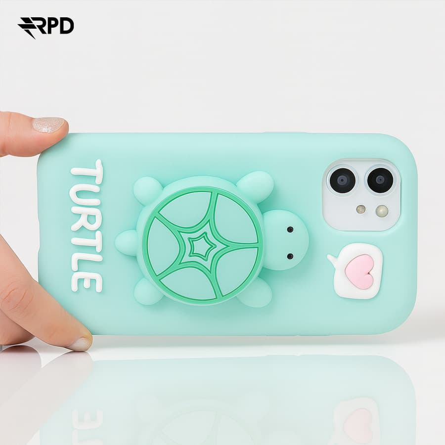 iPhone 16 - Niedliche 3D Schildkröten-Hülle mit Glow-Effekt & Standfunktion – 2