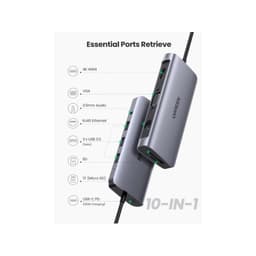 Ugreen – USB-C Hub 10-in-1 mit Audio, HDMI, VGA, LAN, SD/TF & PD (CM179 / 80133), grau/schwarz – Bild 2