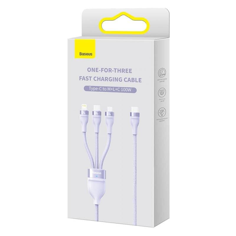Baseus Flash Serie Ⅱ 3-in-1 Schnellladekabel Typ-C zu M+L+C 100W 1.5m lila (CASS030205) – 2