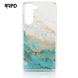 Samsung Galaxy S23 - turquoise, golden marble pattern case with silver accents. – Bild 1