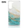 Samsung Galaxy S23 - turquoise, golden marble pattern case with silver accents.