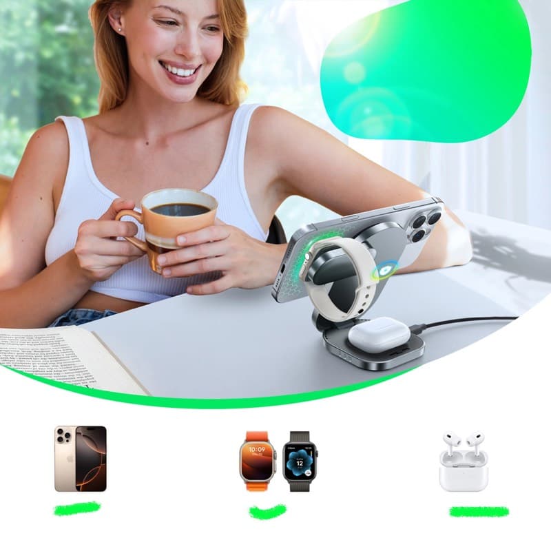 Joyroom - Caricabatterie induttivo wireless Qi 3-in-1, nero – 4