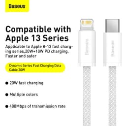 Baseus - Dynamic Series - Fast charging cable Type-C to iP, 20W 1m, White (CALD000002) – Bild 4