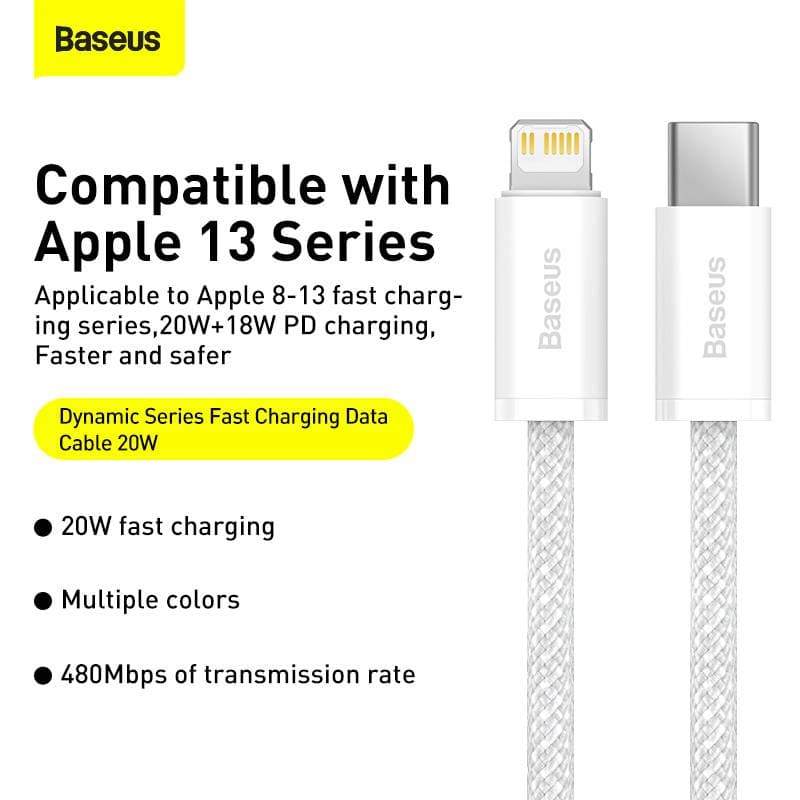 Baseus - Dynamic Serie - Câble de charge rapide Type-C vers iP, 20W 1m, Blanc (CALD000002) – 4
