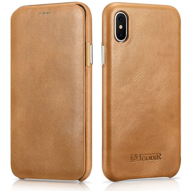 iPhone X / XS - iCarer Curved Edge Vintage Echtleder Folio RIX04-GG, Khaki