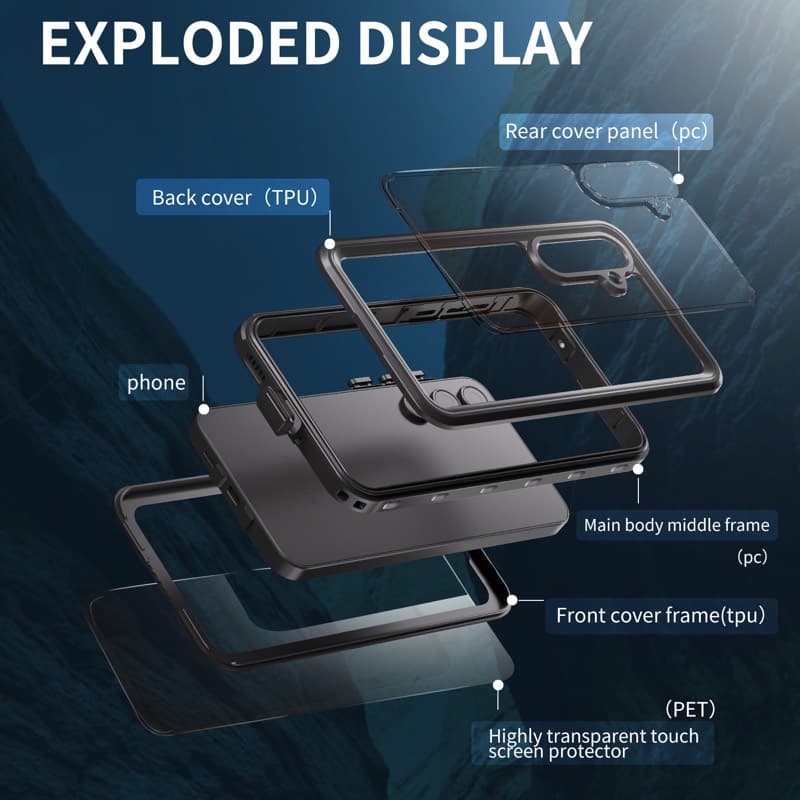 Samsung Galaxy A55 - Custodia impermeabile per esterni Redpepper IP68 SAM Series, nero – 4