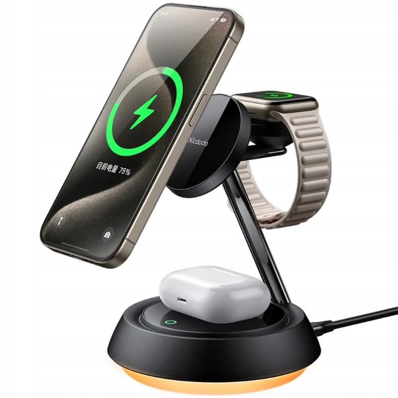 McDodo - Stazione di ricarica wireless magnetica 3in1 15W, nero – 3