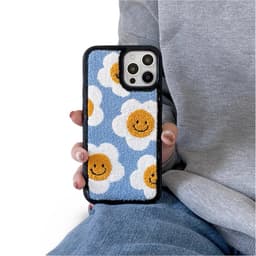 iPhone 13/14 - Custodia a maglia Flower Smiles - Blu con ricamo – Bild 4