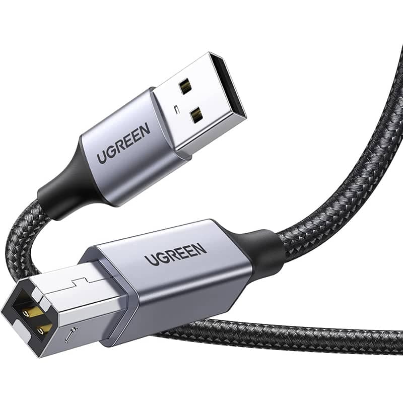 Ugreen – USB-A auf USB-B 2.0 Druckerkabel – Alugehäuse 3 m (US369 / 80804), schwarz/grau