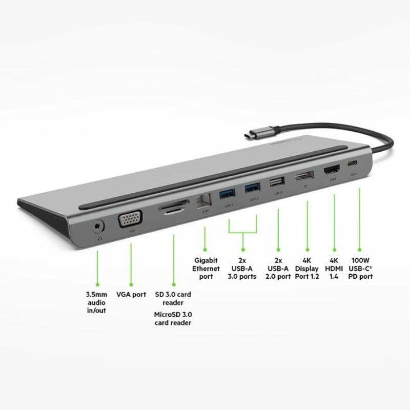 Belkin - USB-C 11-in-1 Multiport 100W (4K HDMI, Ethernet, USB-C, 3x USB-A, SD, MicroSD, VGA, Audio) – 3