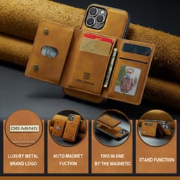 iPhone 16 Pro Max - DG.MING Etui, Leder-Optik, Kartenfach & Magnetverschluss, Kamelbraun – Bild 9