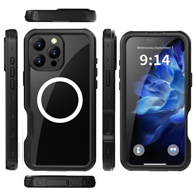 Apple iPhone 16 Pro - Custodia per esterni Redpepper Dot Series, IP68, MagSafe, impermeabile, nera