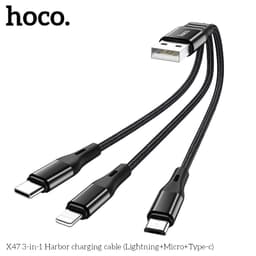 Hoco X47 3-in-1 Harbor Ladekabel (Lightning/Micro-USB/USB-C), 25 cm, Schwarz – Bild 2