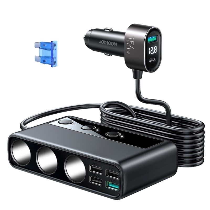 Joyroom - Caricabatterie da auto, adattatore per accendisigari da 210W con 3 prese e 6 porte USB (PD+QC3.0+USB*4), nero (JR-CL06) – 4