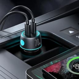 Joyroom - JR-CCN02 70W Dual PD Multi-Color Car Charger with Light Button-Black – Bild 4