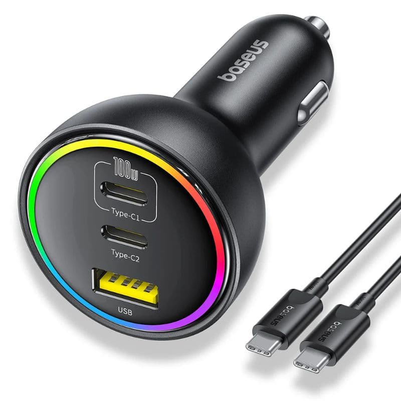 Baseus - Multi-Port Fast Car Charger C+C+U, 152.2W Set, Schwarz