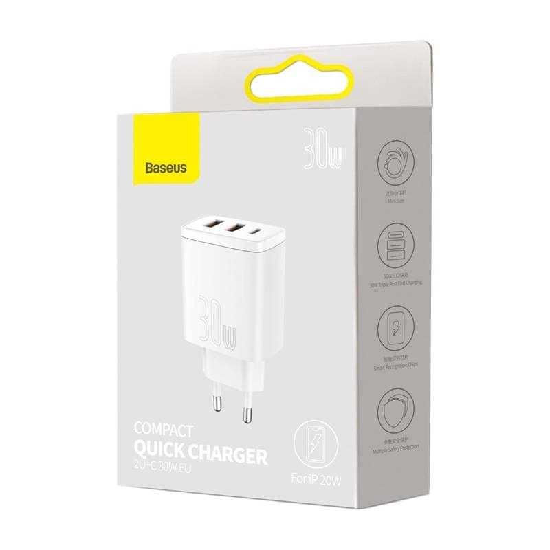 Baseus - Compact - Schnellladegerät 2U+C, 30W EU, Weiss (CCXJ-E02) – 2