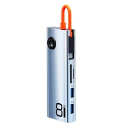 ROCK TR32 8-in-1 USB-C Dock - HDMI, RJ45, PD, 3×USB 3.0, SD/TF card reader, gray – Bild 6