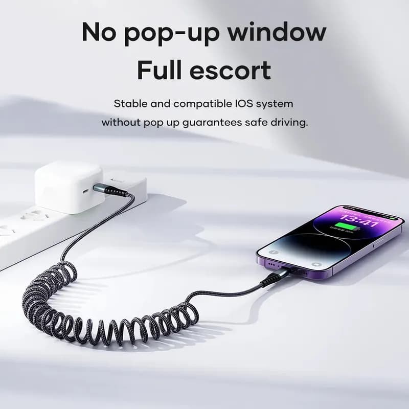 ROCK PD 20W USB-C vers Lightning Câble à ressort - Chargement rapide & données, nylon, noir – 4