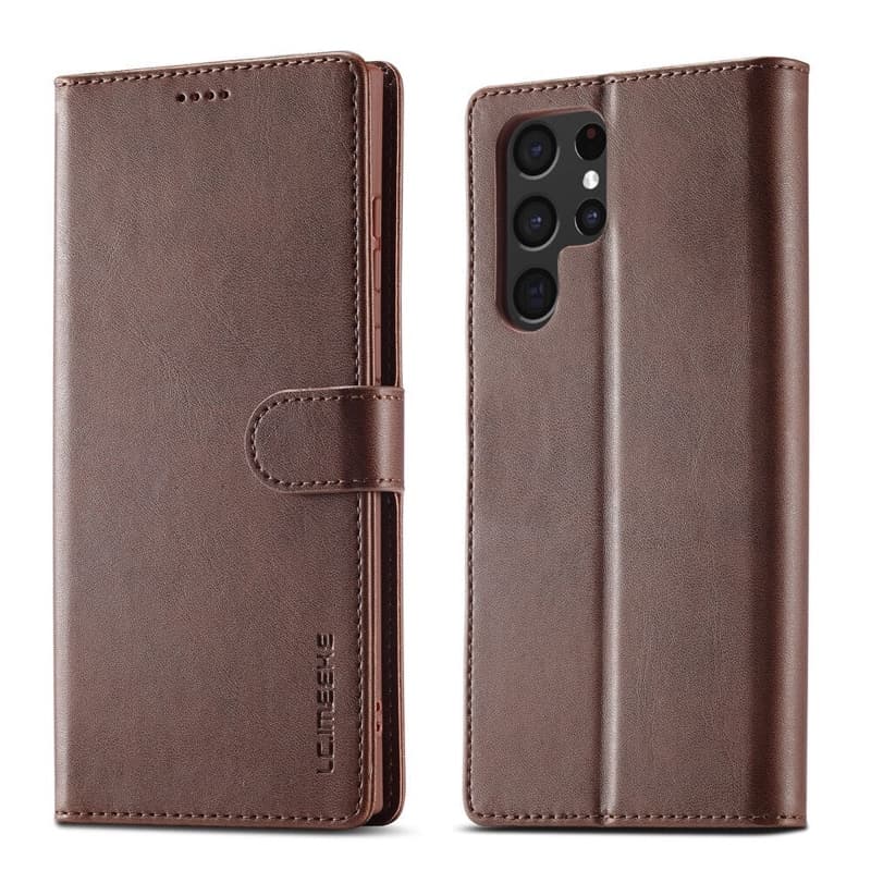 Samsung Galaxy S26 Ultra - LC.IMEEKE Custodia a portafoglio con 3 scomparti per carte e chiusura magnetica, marrone