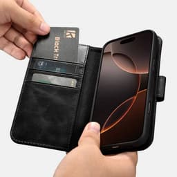 iPhone 16 Pro Max - iCarer Oil Wax Premium Genuine Leather Detachable 2 in 1 Wallet Flip Case con RFID Blocker, nero – Bild 3