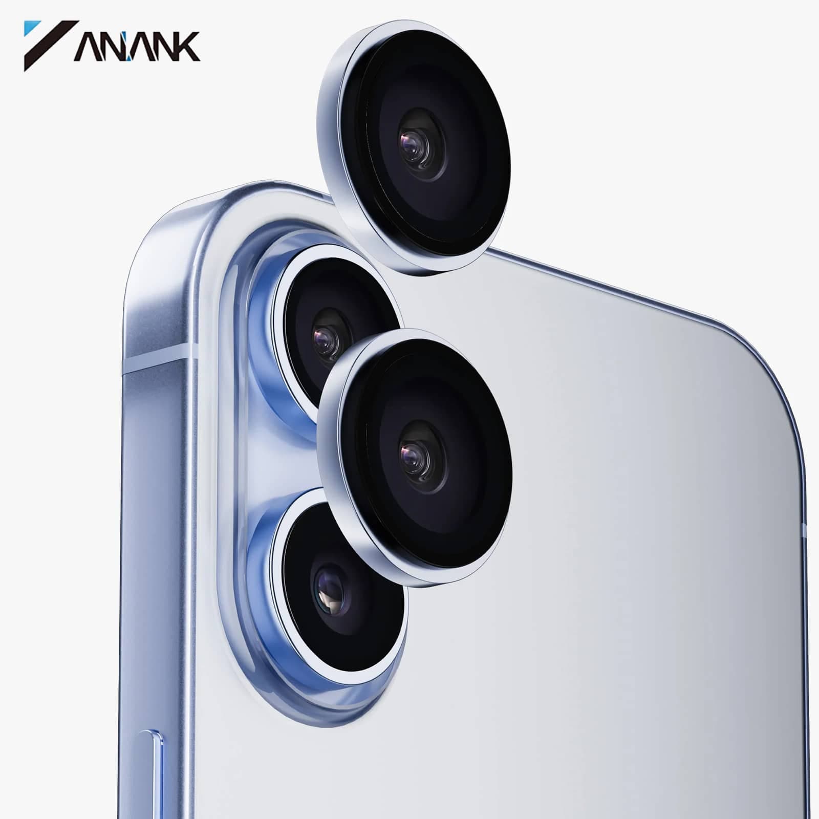 ANANK iPhone 17 - Verre blindé pour caméra arrière - 99AR+ Corning Glass, protection double lentille, bleu