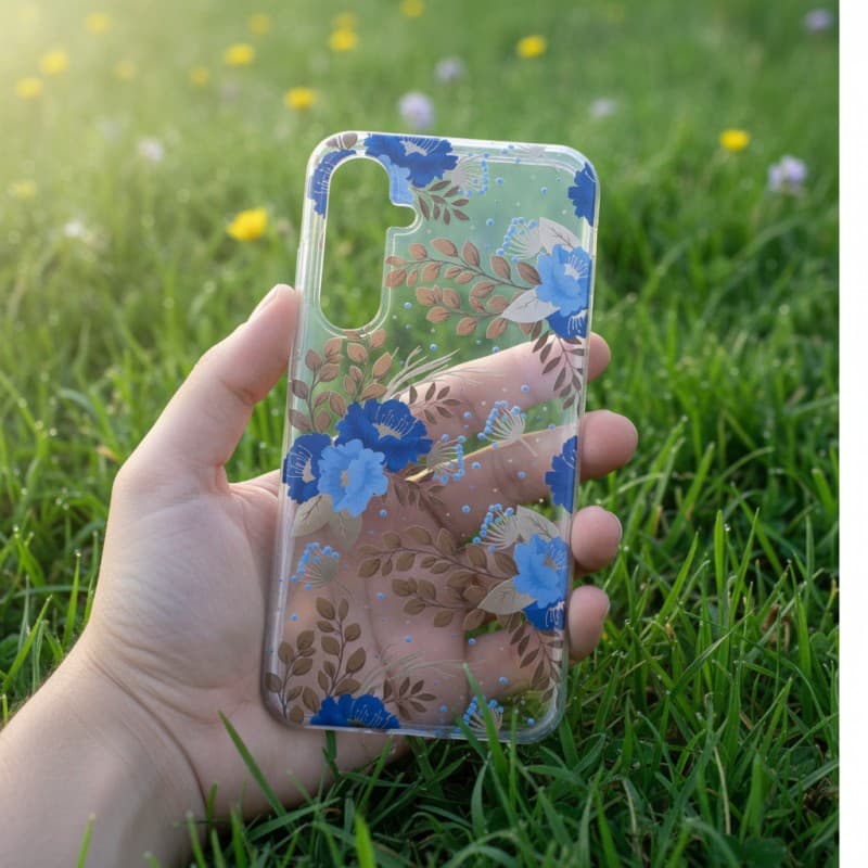 A35 - Blumenhülle mit goldenen Details und blauen Blumen. – 2