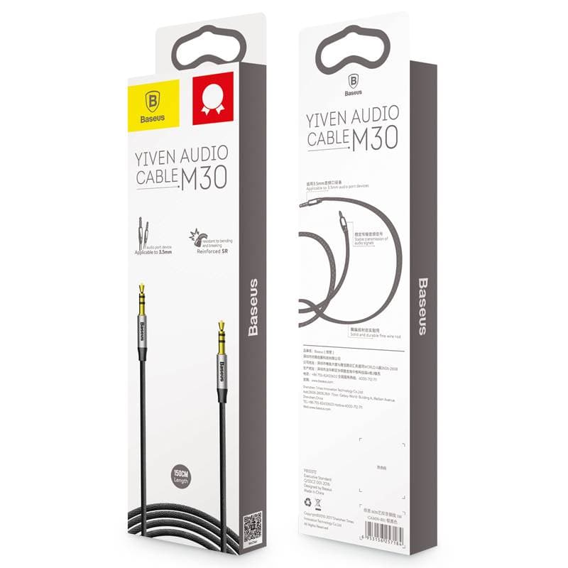 Baseus - Yiven - Audiokabel (AUX auf AUX), 1.5m, Silber+Schwarz (CAM30-CS1) – 4