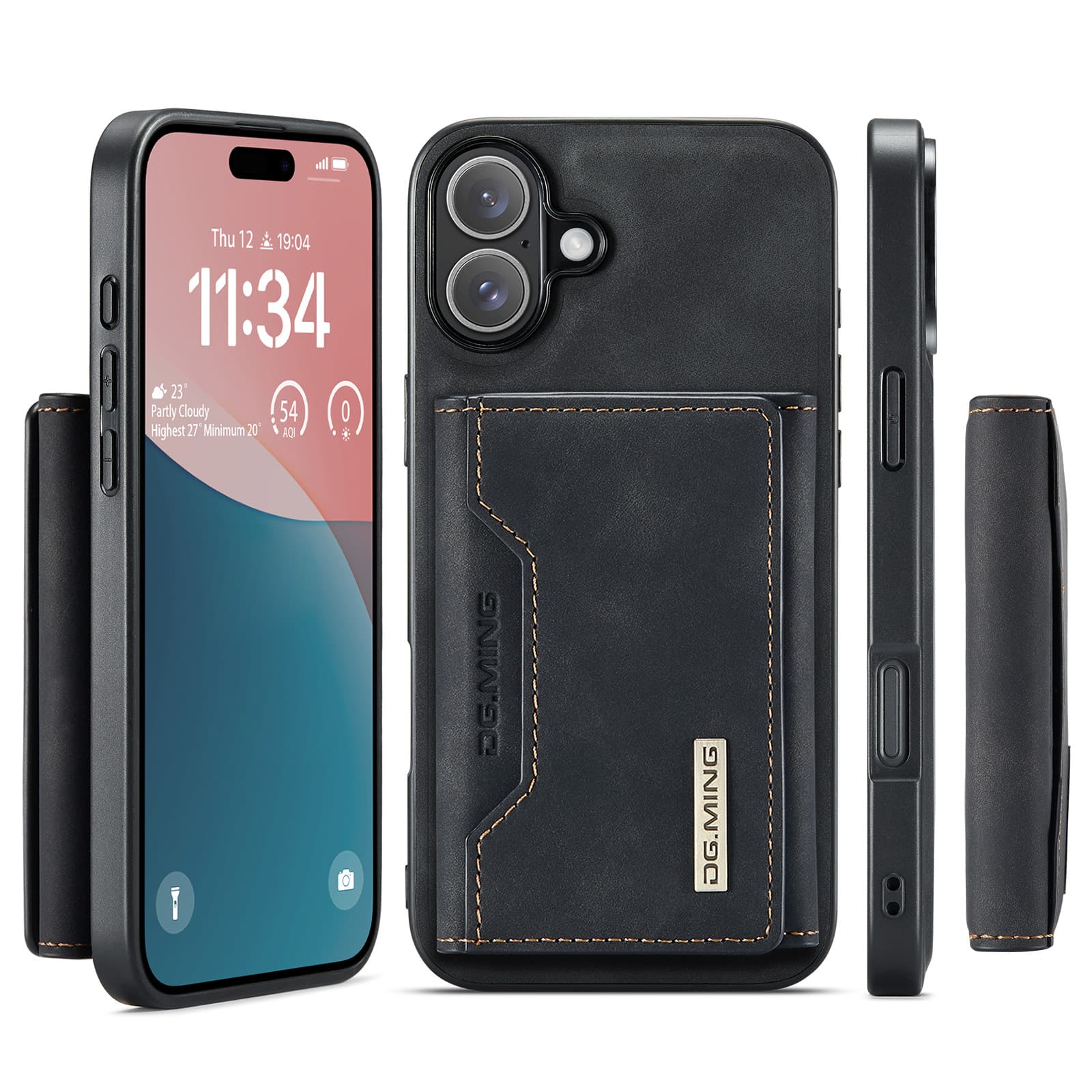 iPhone 13 Mini - DG.MING Back Case, aspect cuir, porte-cartes & fermeture magnétique, Housse de protection, Noir
