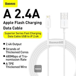 Baseus Superior Series - Câble de recharge rapide USB-A vers LIghtning, 2.4A 2m, Blanc (CALYS-C02) – Bild 3