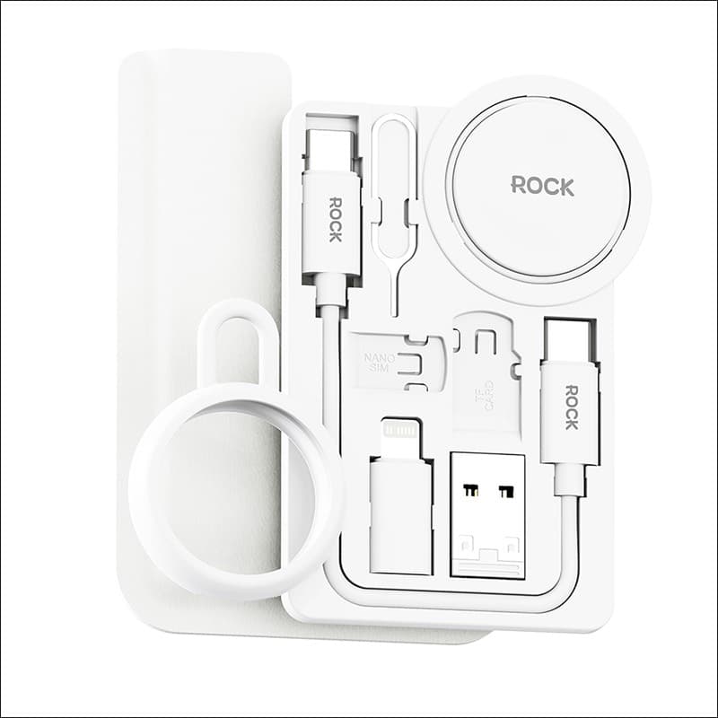 ROCK - L14 Multifunktionales Ladekabelset mit Aufbewahrungsbox, Weiss, Reise-Set