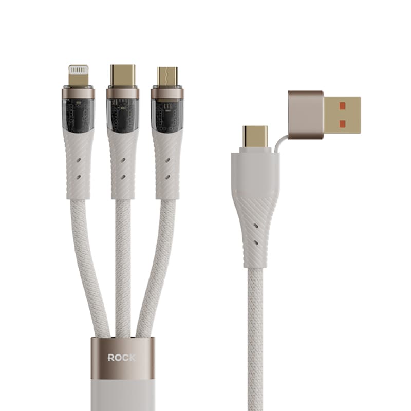 Rock - Transparency Series - 3-in-2 Ladekabel Typ A+C auf M+L+C, 100W 1.5m, Weiss