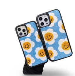 iPhone 13/14 - Custodia a maglia Flower Smiles - Blu con ricamo – Bild 2