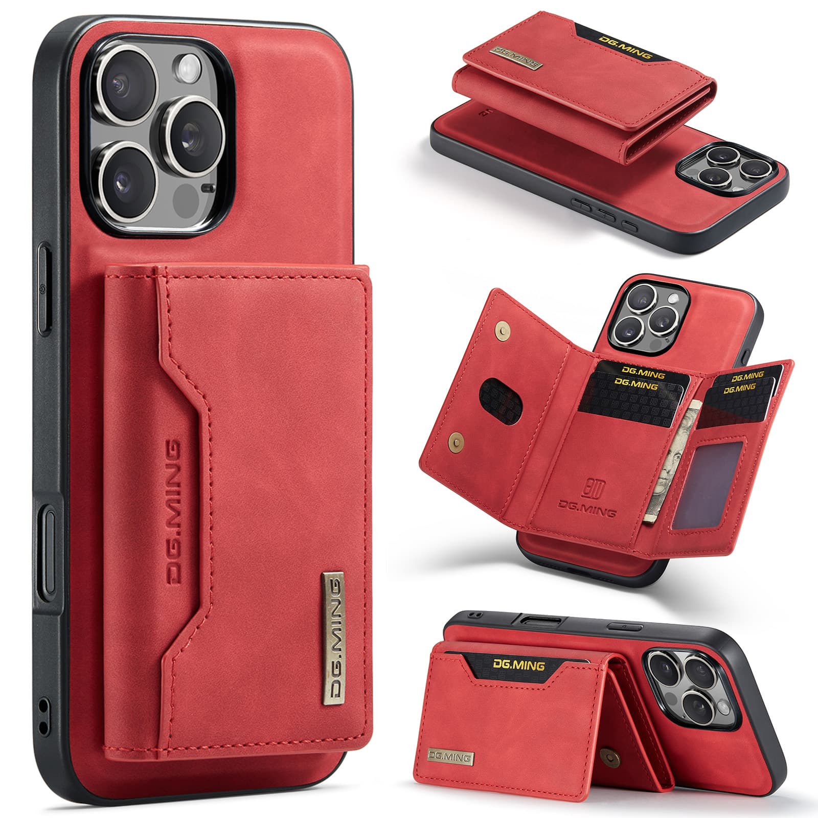 iPhone 11 Pro - DG.MING Etui, Leder-Optik, Kartenfach & Magnetverschluss, Rot – 2