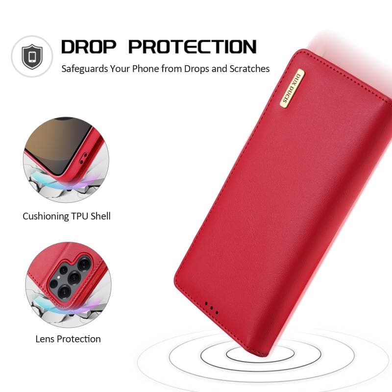 Samsung Galaxy S25 - Custodia Flip DUX Hivo Series, rossa, finta pelle – 4