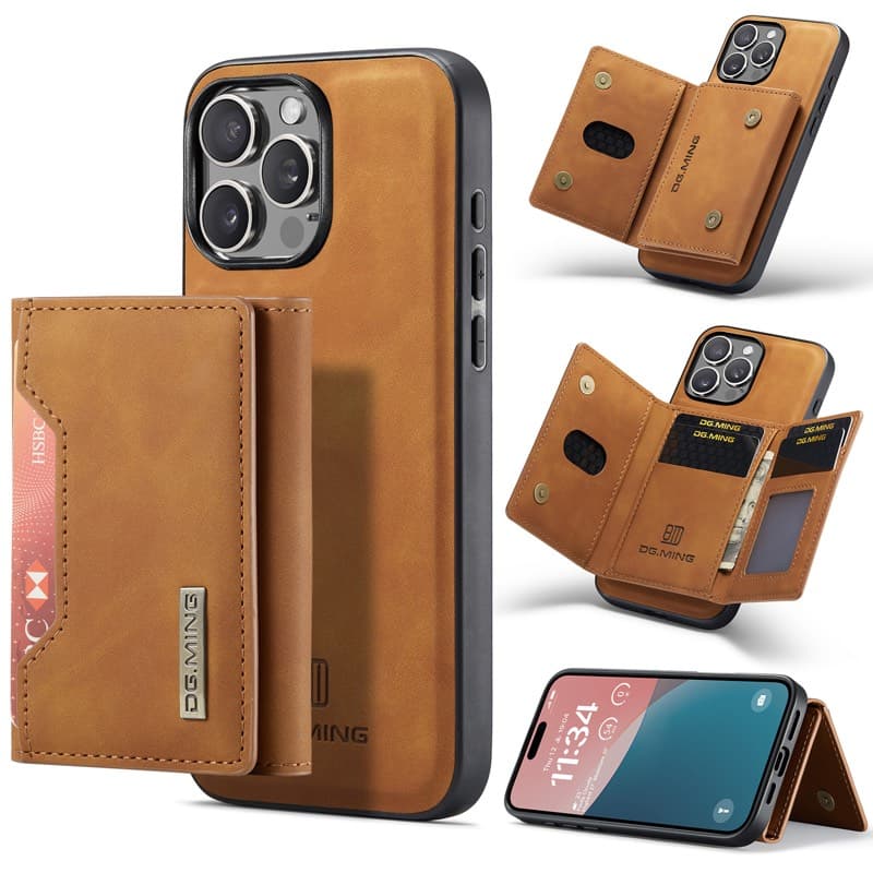 iPhone 16 Pro Max - Custodia posteriore DC.MING, look pelle, slot per carte e chiusura magnetica, custodia protettiva, marrone cammello – 4