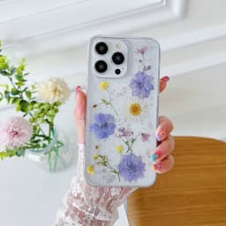 iPhone 16e/17e - Custodia con fiori veri e accenti d'argento, viola – Bild 2