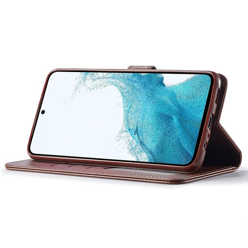 Samsung A12 (2021) - LC.IMEEKE Wallet case with 3 card slots & magnetic closure, brown – 3